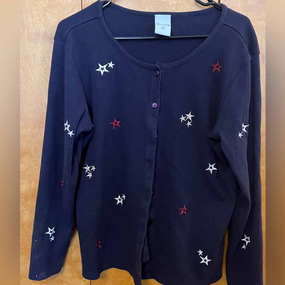 Women’s Americana Star USA Navy Cardigan size Large Petitie
